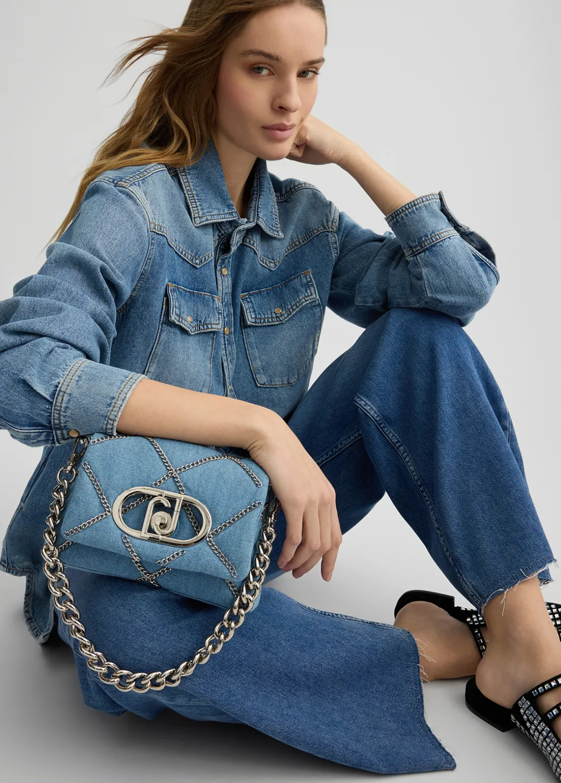 Liu Jo Bolso pequeño LaPuffy en denim con cadenas-Mujer Bolsos Bandoleras|Lapuffy