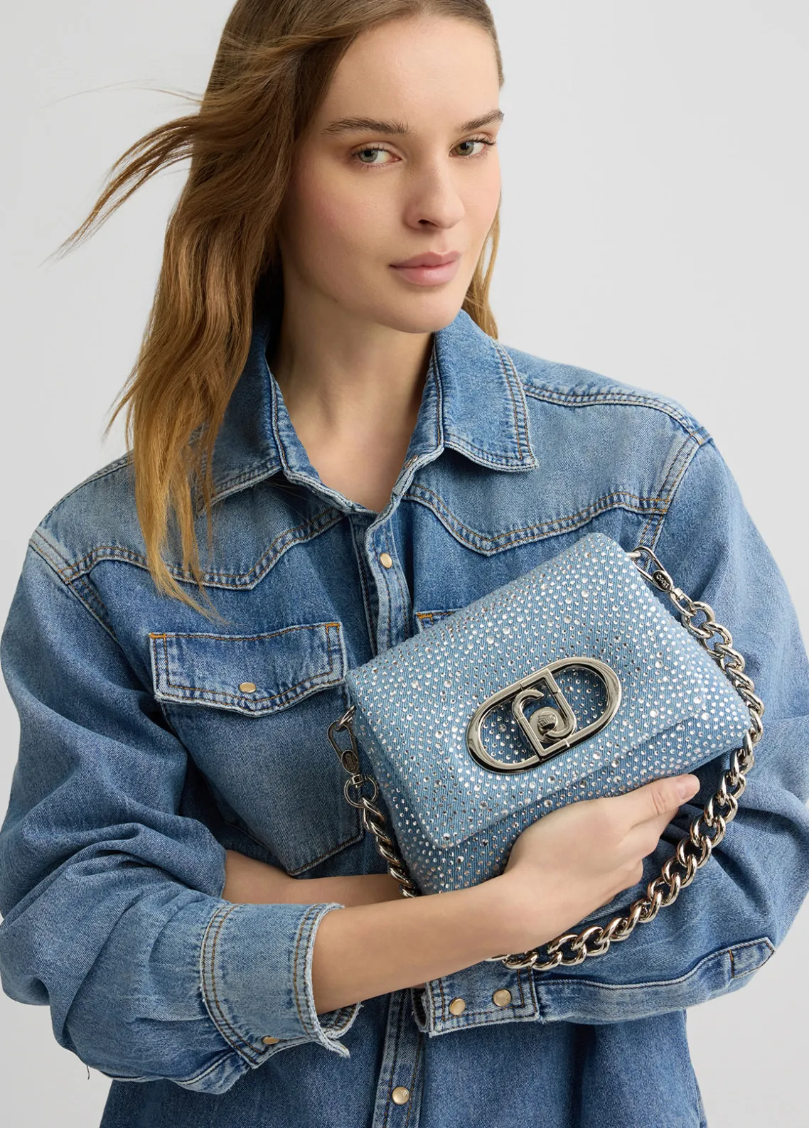 Liu Jo Bolso pequeño LaPuffy en denim con strass-Mujer Bolsos Bandoleras|Lapuffy