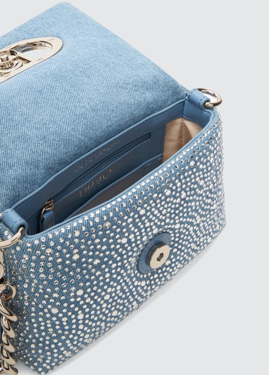 Liu Jo Bolso pequeño LaPuffy en denim con strass-Mujer Bolsos Bandoleras|Lapuffy