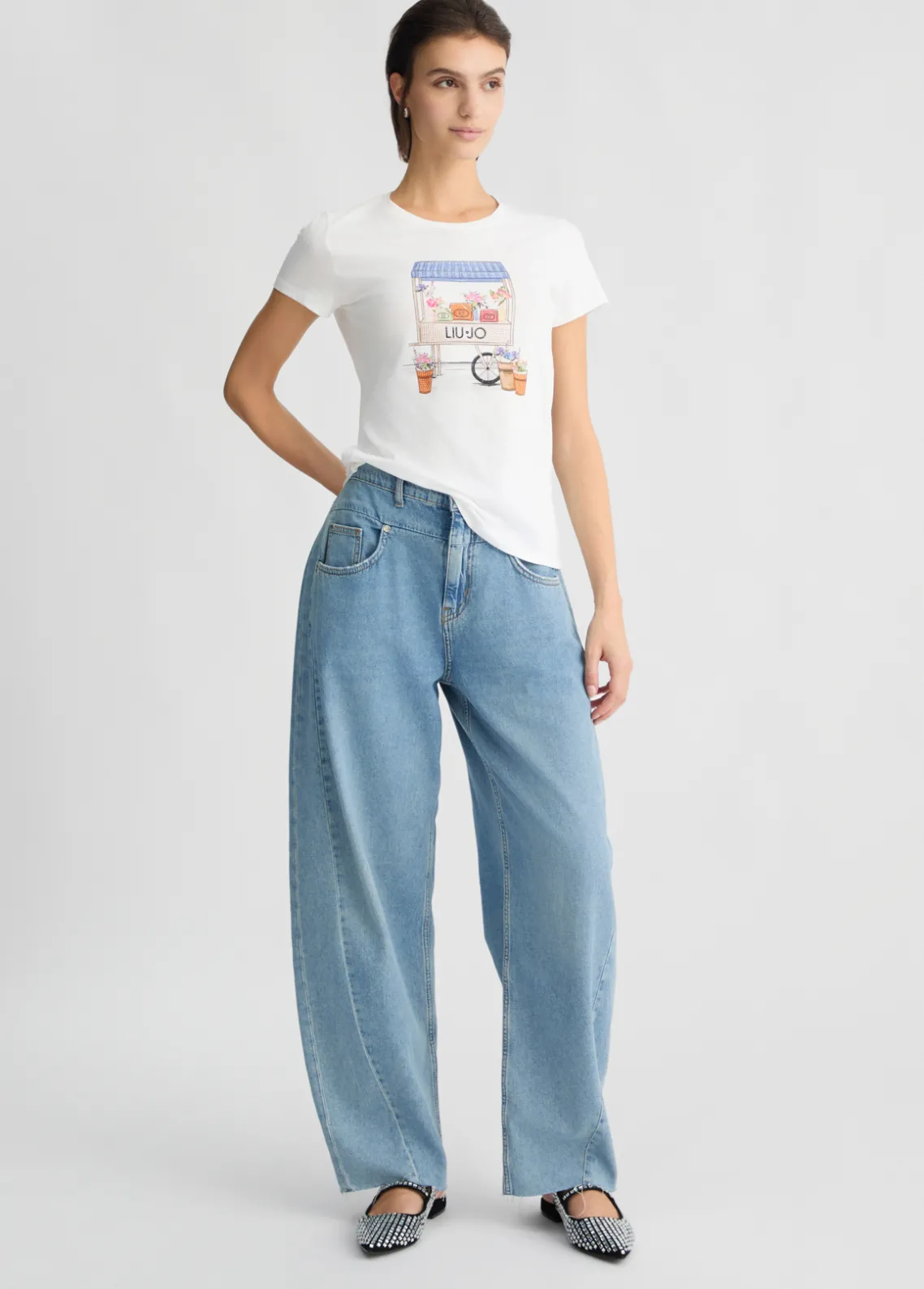 Liu Jo Camiseta con estampado y strass-Mujer Camisetas Y Tops