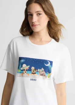 Liu Jo Camiseta con estampado y strass-Mujer Camisetas Y Tops