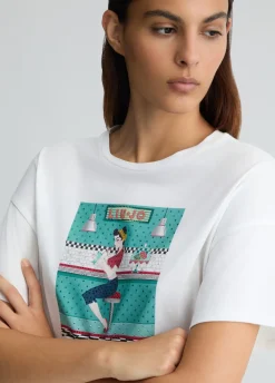 Liu Jo Camiseta con estampado y strass-Mujer Camisetas Y Tops