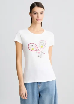 Liu Jo Camiseta con estampado y strass-Mujer Camisetas Y Tops