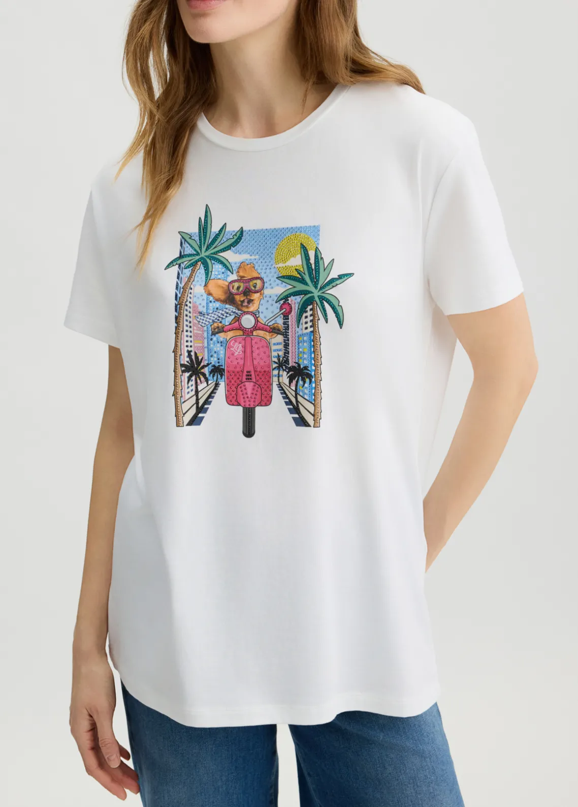 Liu Jo Camiseta con estampado y strass-Mujer Camisetas Y Tops