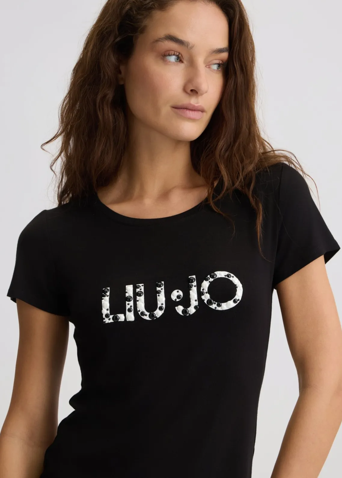 Liu Jo Camiseta con logotipo y perlas-Mujer Moda Baño|Camisetas Y Tops