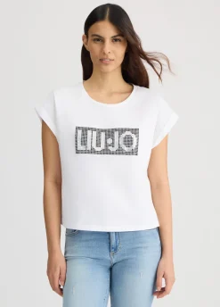Liu Jo Camiseta con logotipo y strass-Mujer Moda Baño|Camisetas Y Tops