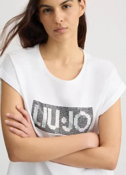 Liu Jo Camiseta con logotipo y strass-Mujer Moda Baño|Camisetas Y Tops