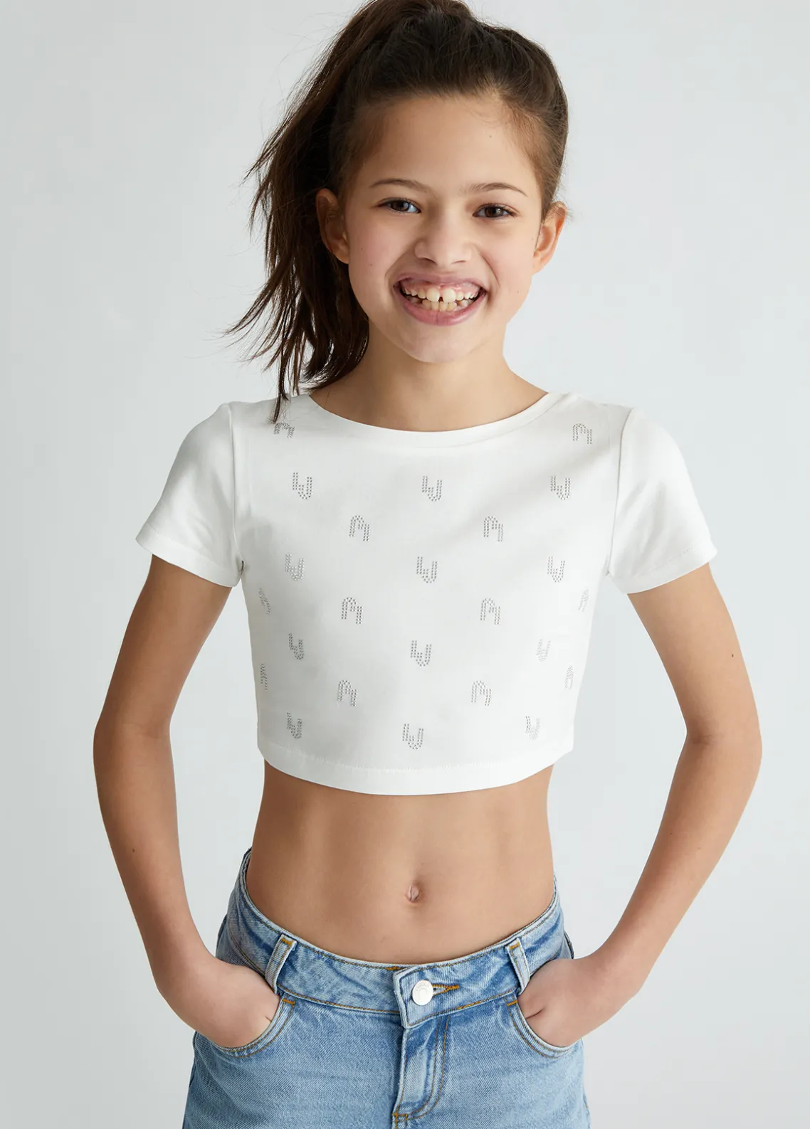 Liu Jo Camiseta con logotipo y strass- Camisetas