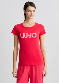 Liu Jo Camiseta con logotipo y strass-Mujer Moda Baño|Camisetas Y Tops