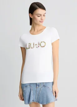 Liu Jo Camiseta con logotipo y strass-Mujer Moda Baño|Camisetas Y Tops