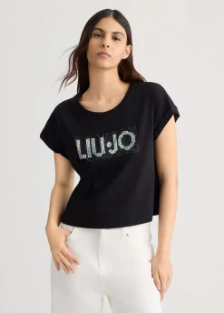 Liu Jo Camiseta con logotipo y strass-Mujer Moda Baño|Camisetas Y Tops