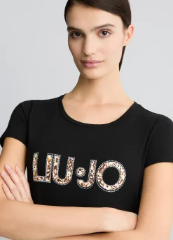 Liu Jo Camiseta con logotipo y strass-Mujer Moda Baño|Camisetas Y Tops