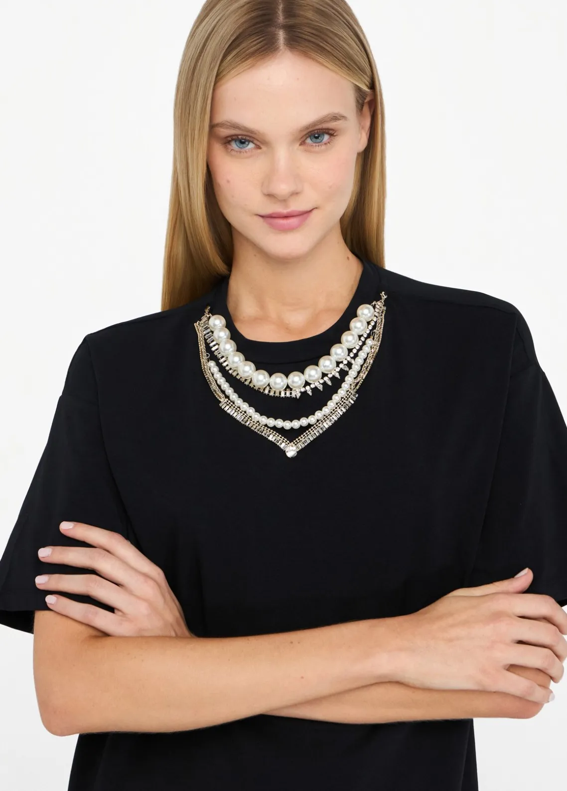Liu Jo Camiseta con perlas y strass-Mujer Camisetas Y Tops