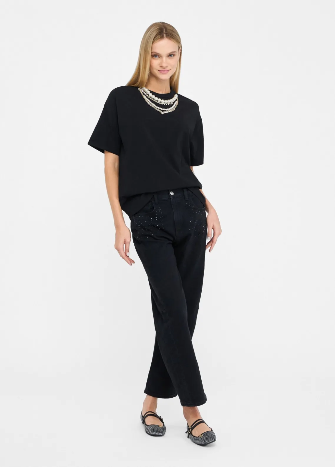 Liu Jo Camiseta con perlas y strass-Mujer Camisetas Y Tops