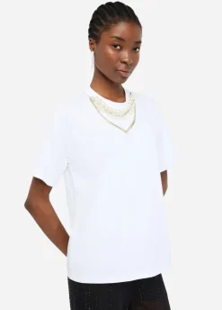 Liu Jo Camiseta con perlas y strass-Mujer Camisetas Y Tops