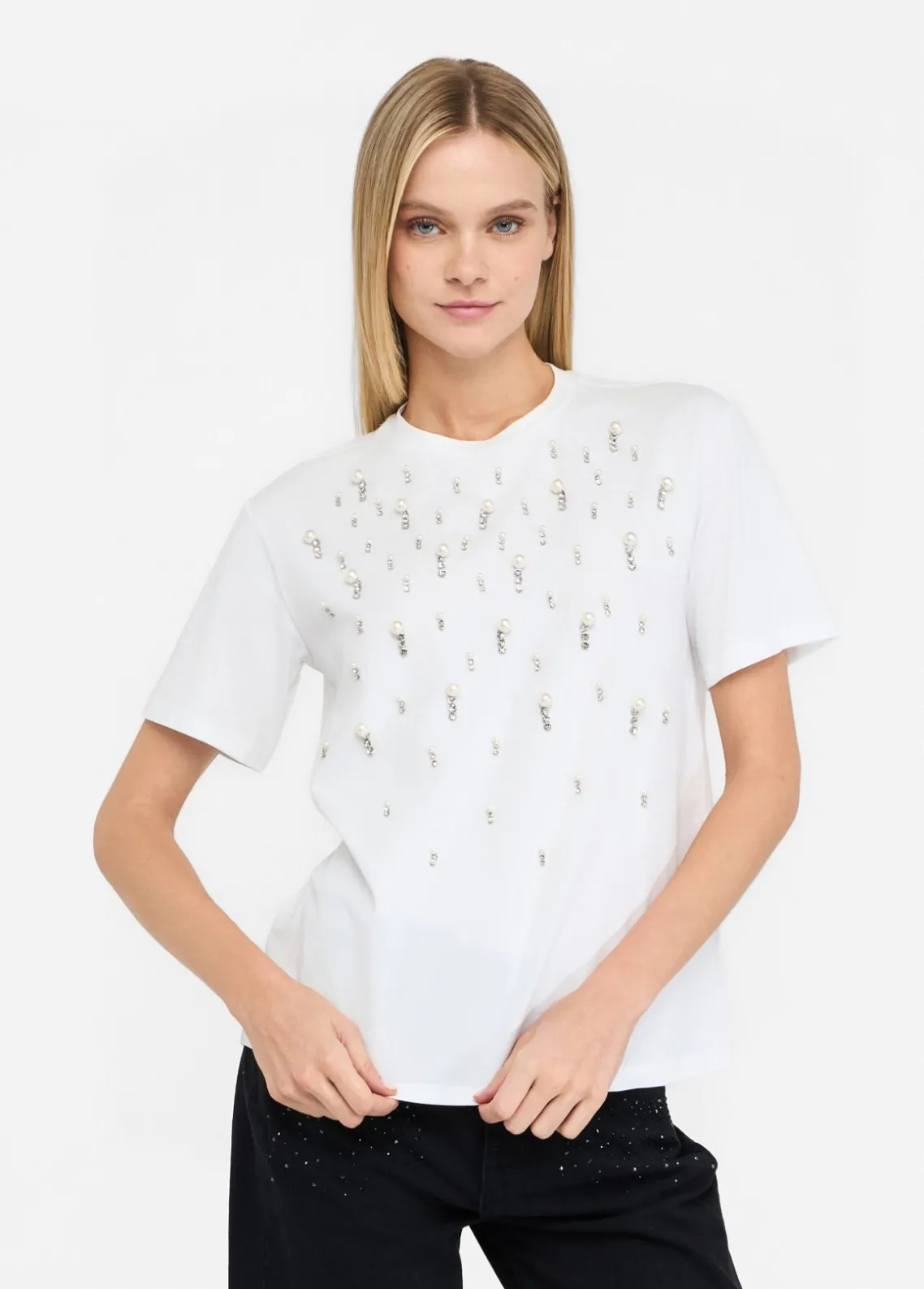 Liu Jo Camiseta con perlas y strass-Mujer Camisetas Y Tops