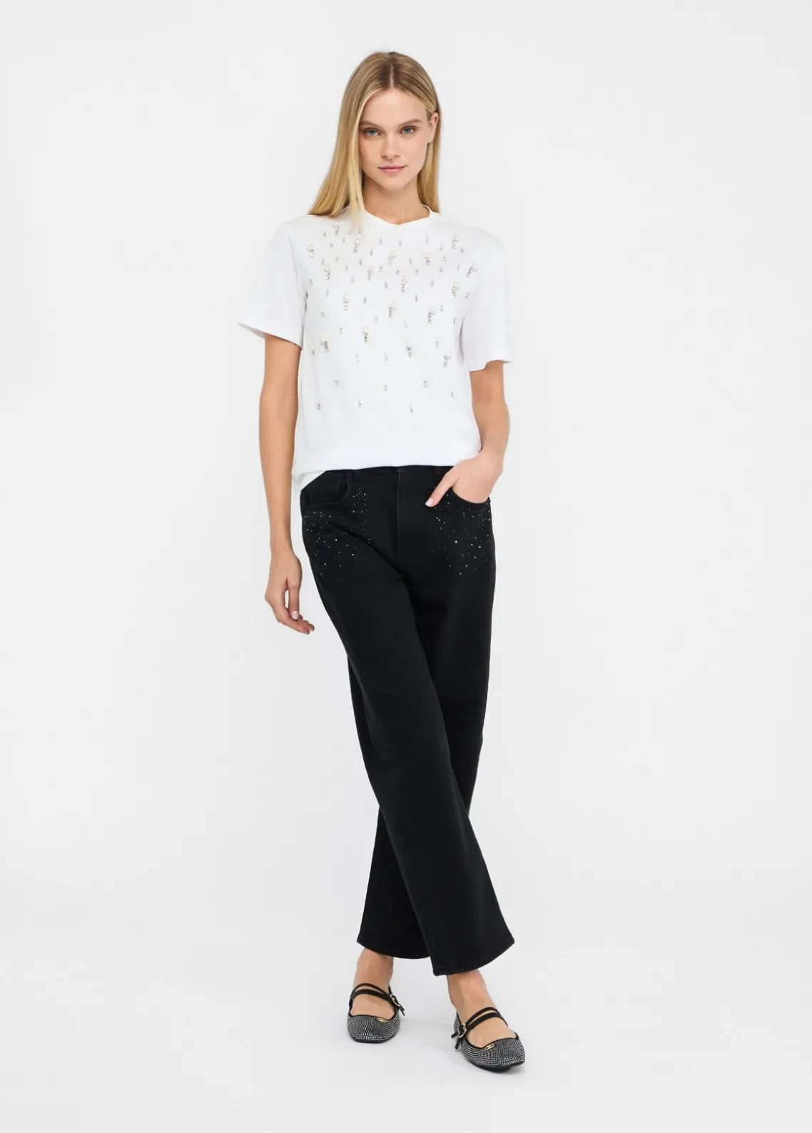 Liu Jo Camiseta con perlas y strass-Mujer Camisetas Y Tops