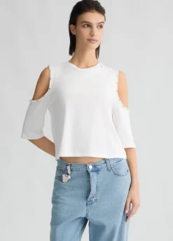 Liu Jo Camiseta con perlas y strass-Mujer Camisetas Y Tops
