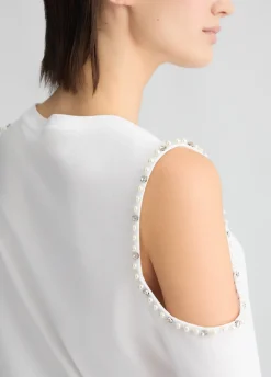 Liu Jo Camiseta con perlas y strass-Mujer Camisetas Y Tops