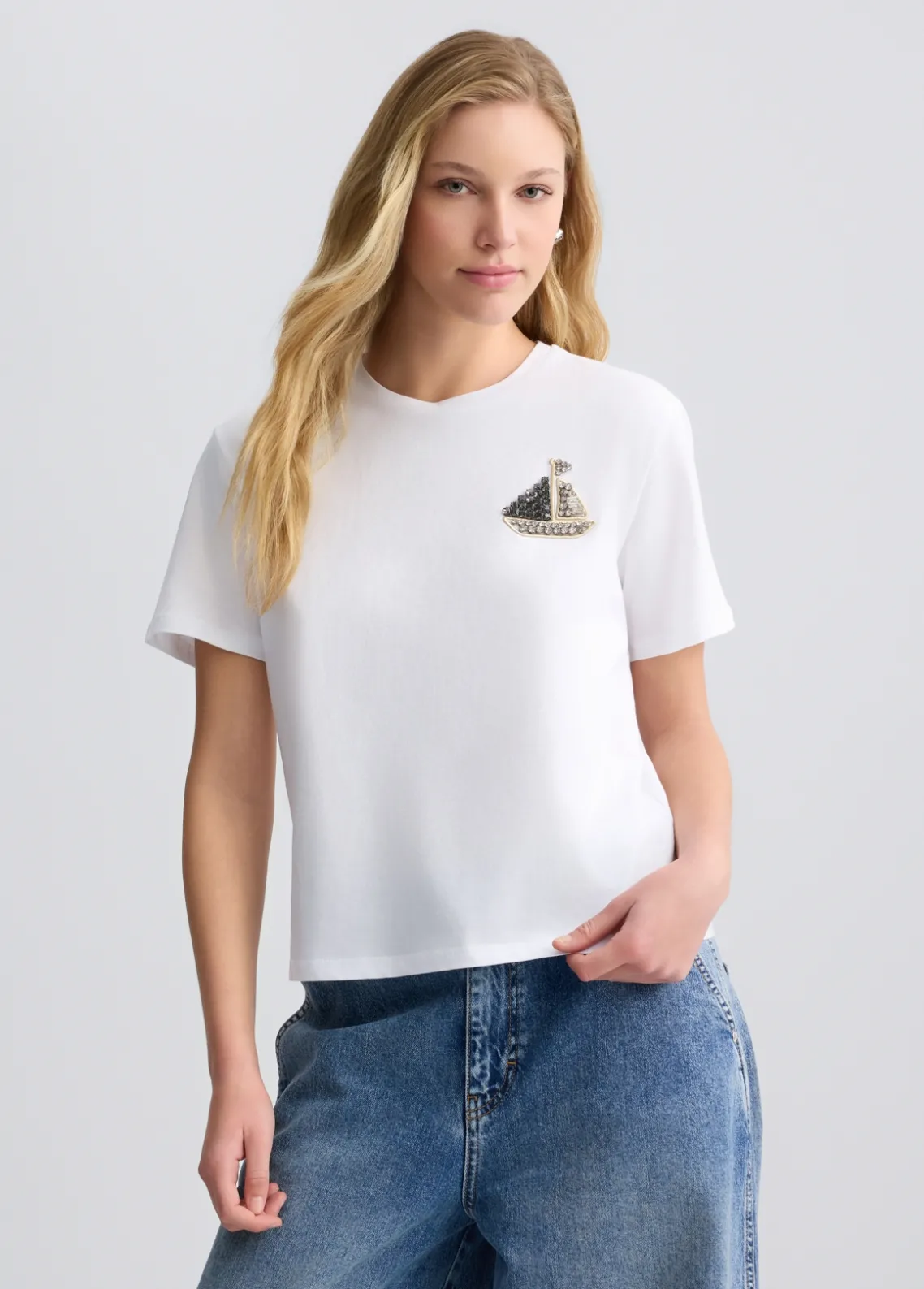 Liu Jo Camiseta de algodón con bordado y strass-Mujer Camisetas Y Tops