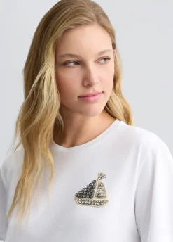 Liu Jo Camiseta de algodón con bordado y strass-Mujer Camisetas Y Tops