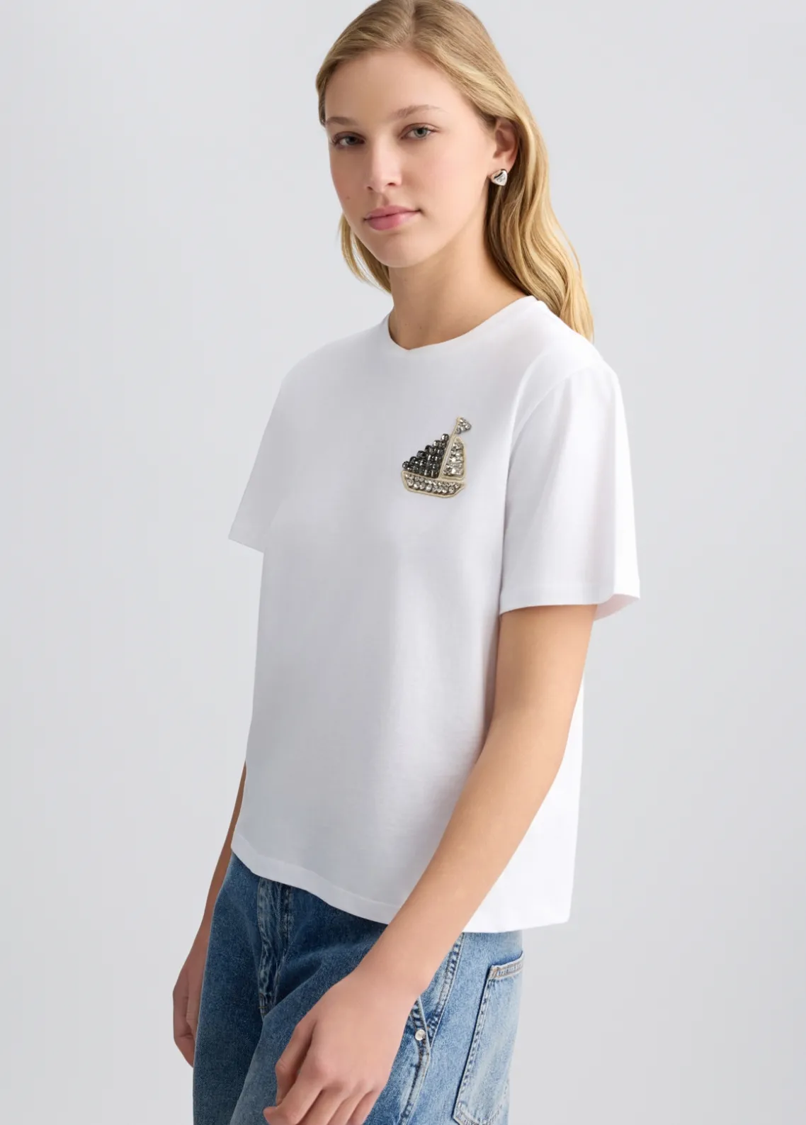 Liu Jo Camiseta de algodón con bordado y strass-Mujer Camisetas Y Tops