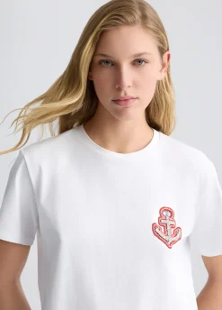 Liu Jo Camiseta de algodón con bordado y strass-Mujer Camisetas Y Tops