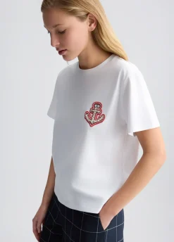 Liu Jo Camiseta de algodón con bordado y strass-Mujer Camisetas Y Tops