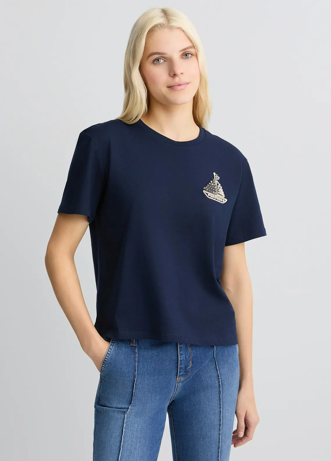 Liu Jo Camiseta de algodón con bordado y strass-Mujer Camisetas Y Tops