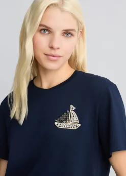 Liu Jo Camiseta de algodón con bordado y strass-Mujer Camisetas Y Tops