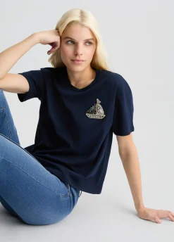 Liu Jo Camiseta de algodón con bordado y strass-Mujer Camisetas Y Tops