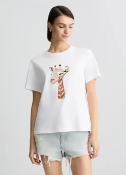 Liu Jo Camiseta de algodón con estampado y aplicaciones de strass-Mujer Camisetas Y Tops