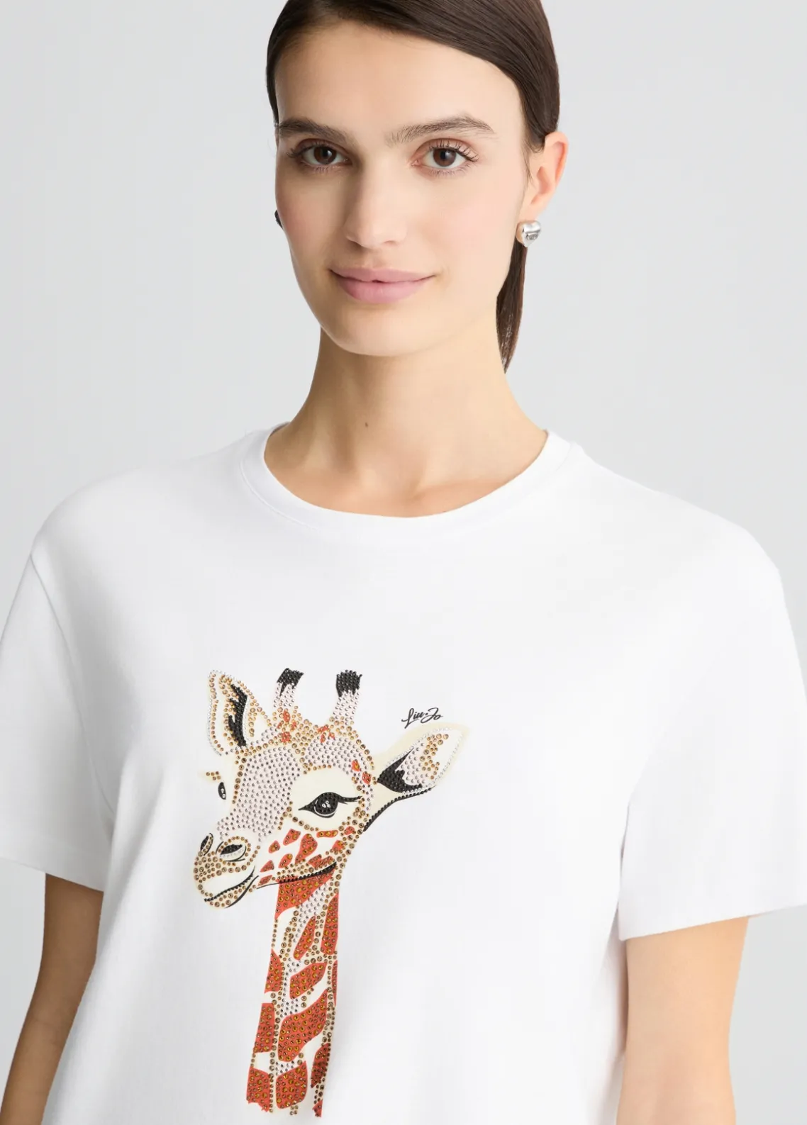 Liu Jo Camiseta de algodón con estampado y aplicaciones de strass-Mujer Camisetas Y Tops