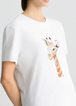 Liu Jo Camiseta de algodón con estampado y aplicaciones de strass-Mujer Camisetas Y Tops