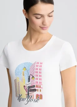 Liu Jo Camiseta de algodón con estampado y aplicaciones de strass-Mujer Camisetas Y Tops