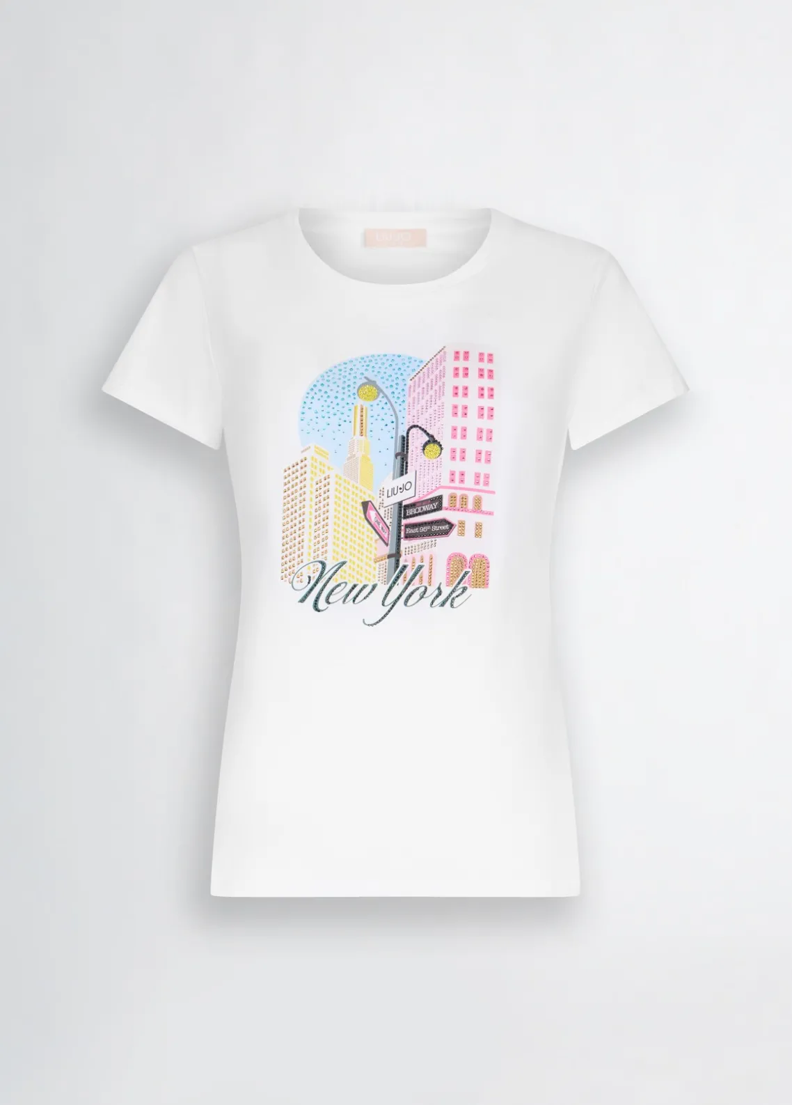 Liu Jo Camiseta de algodón con estampado y aplicaciones de strass-Mujer Camisetas Y Tops