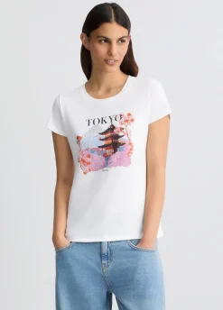 Liu Jo Camiseta de algodón con estampado y aplicaciones de strass-Mujer Camisetas Y Tops