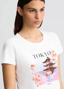 Liu Jo Camiseta de algodón con estampado y aplicaciones de strass-Mujer Camisetas Y Tops