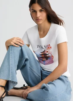 Liu Jo Camiseta de algodón con estampado y aplicaciones de strass-Mujer Camisetas Y Tops