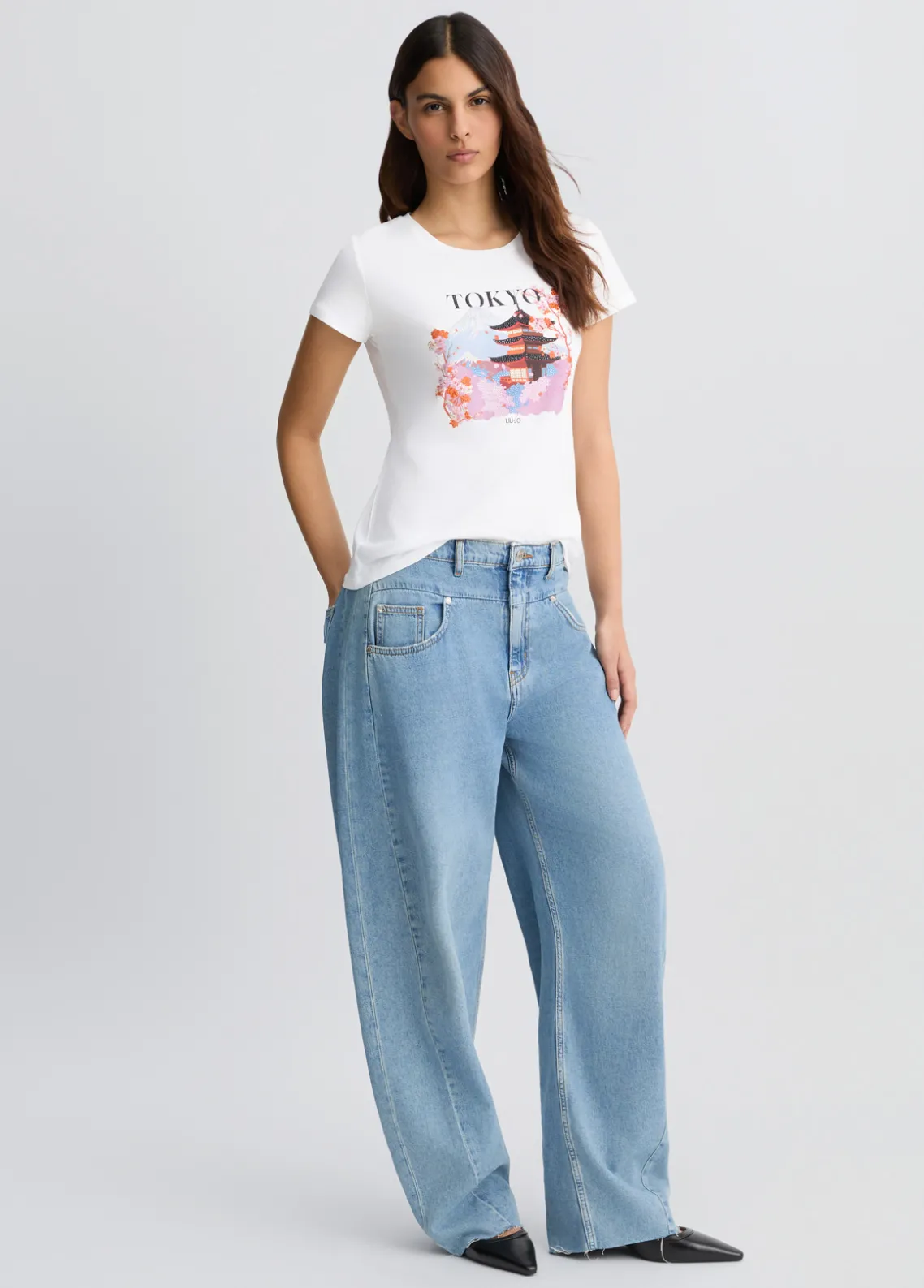 Liu Jo Camiseta de algodón con estampado y aplicaciones de strass-Mujer Camisetas Y Tops