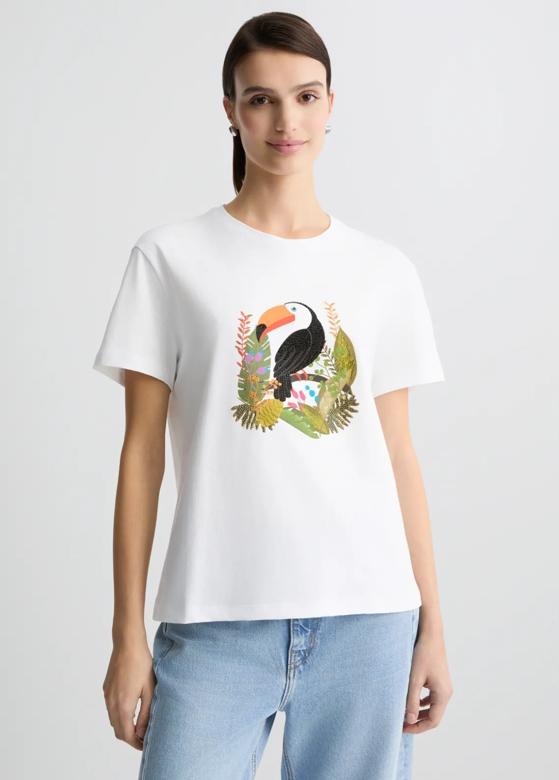 Liu Jo Camiseta de algodón con estampado y aplicaciones de strass-Mujer Camisetas Y Tops