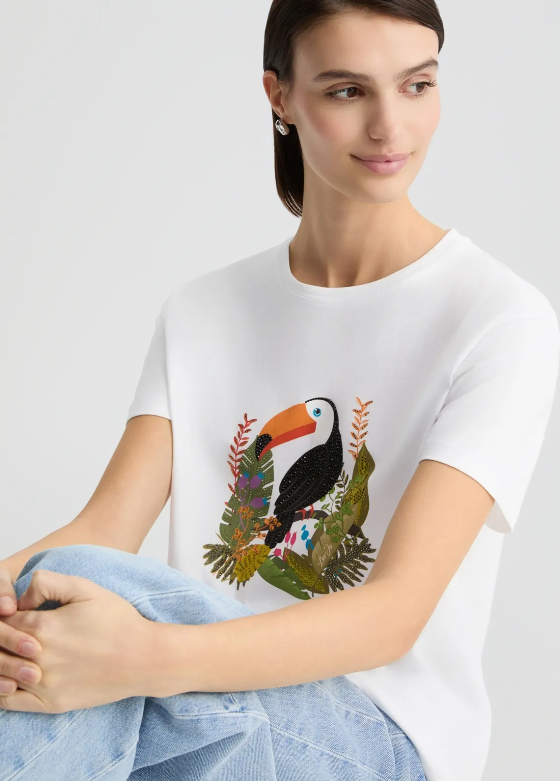 Liu Jo Camiseta de algodón con estampado y aplicaciones de strass-Mujer Camisetas Y Tops