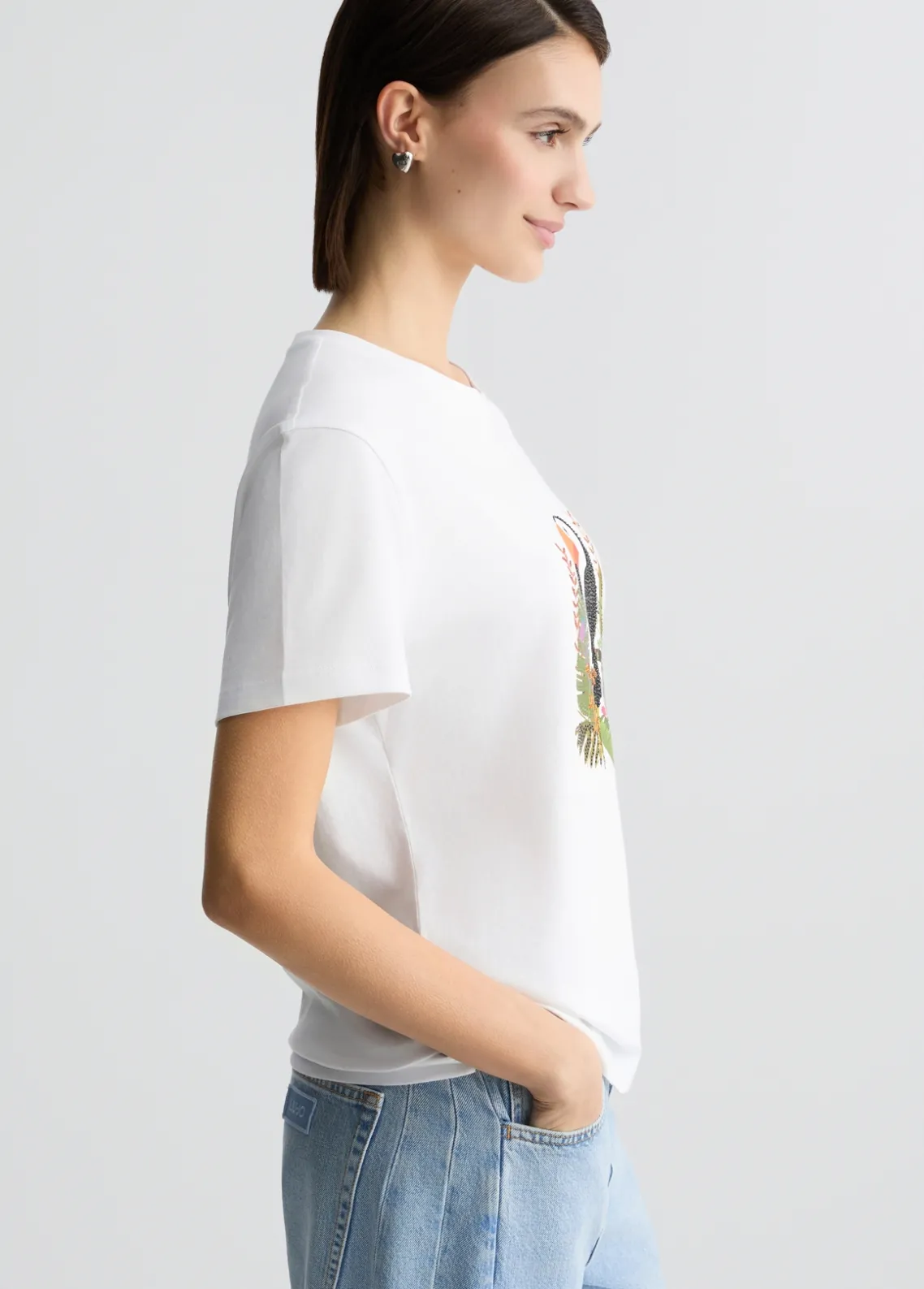 Liu Jo Camiseta de algodón con estampado y aplicaciones de strass-Mujer Camisetas Y Tops