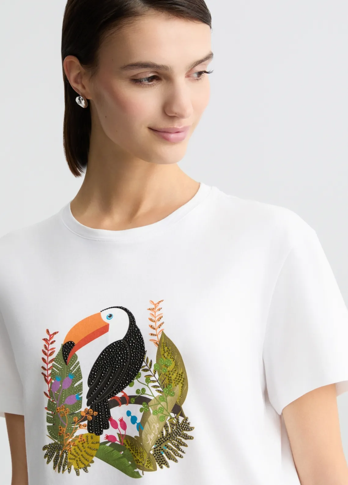 Liu Jo Camiseta de algodón con estampado y aplicaciones de strass-Mujer Camisetas Y Tops