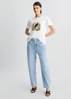 Liu Jo Camiseta de algodón con estampado y aplicaciones de strass-Mujer Camisetas Y Tops