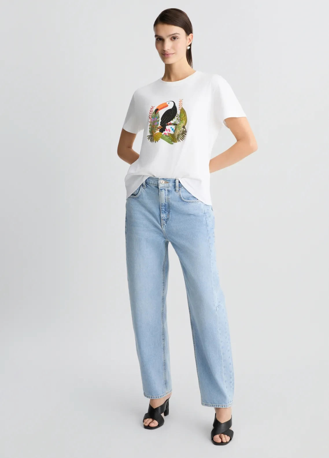 Liu Jo Camiseta de algodón con estampado y aplicaciones de strass-Mujer Camisetas Y Tops