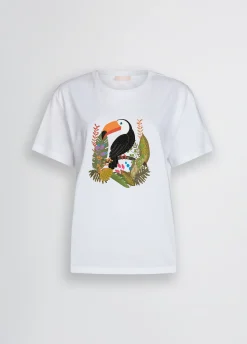 Liu Jo Camiseta de algodón con estampado y aplicaciones de strass-Mujer Camisetas Y Tops