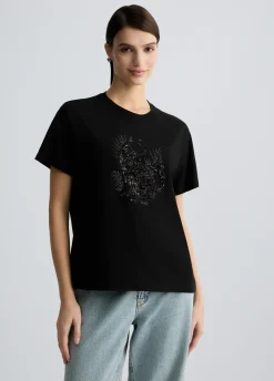 Liu Jo Camiseta de algodón con lentejuelas y strass-Mujer Camisetas Y Tops