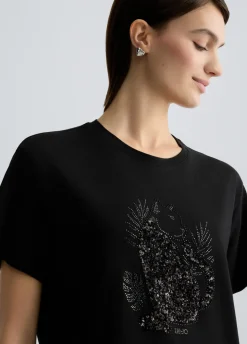 Liu Jo Camiseta de algodón con lentejuelas y strass-Mujer Camisetas Y Tops