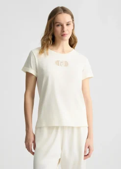 Liu Jo Camiseta de algodón con logotipo y strass-Mujer Ropa Deportiva|Camisetas Y Tops